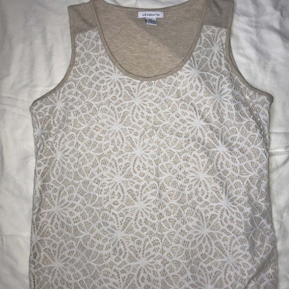 Tan tank top with white lace